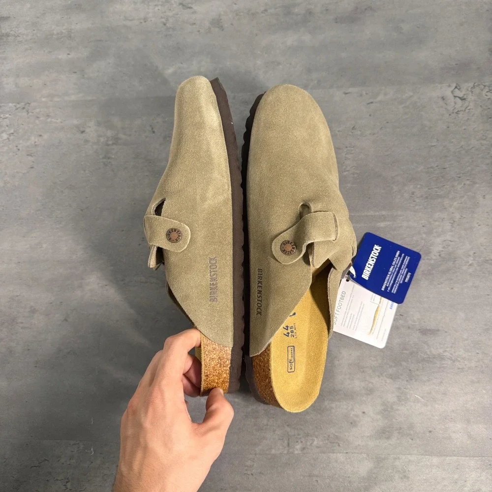 Birkenstock Boston Clog Mens 11 44 Taupe Suede Soft Footbed Mule 0560771 NEW